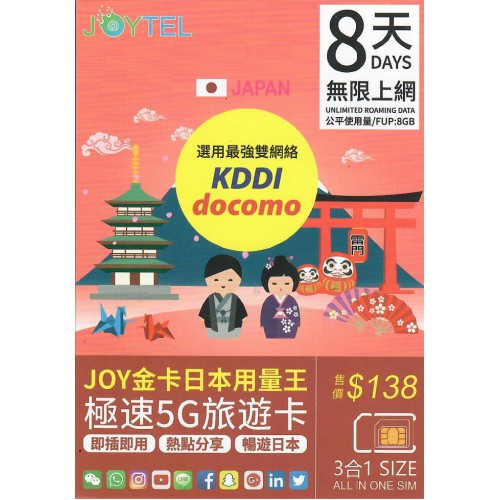 JOYTEL 4/5G 日本8天8GB上網卡